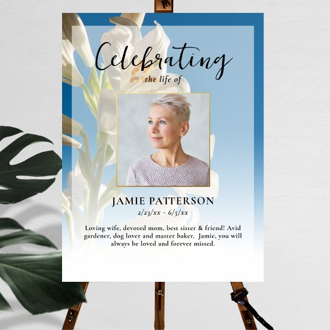 Lily Flower Celebration of Life Photo Funeral  Poster (Creator Uploaded)