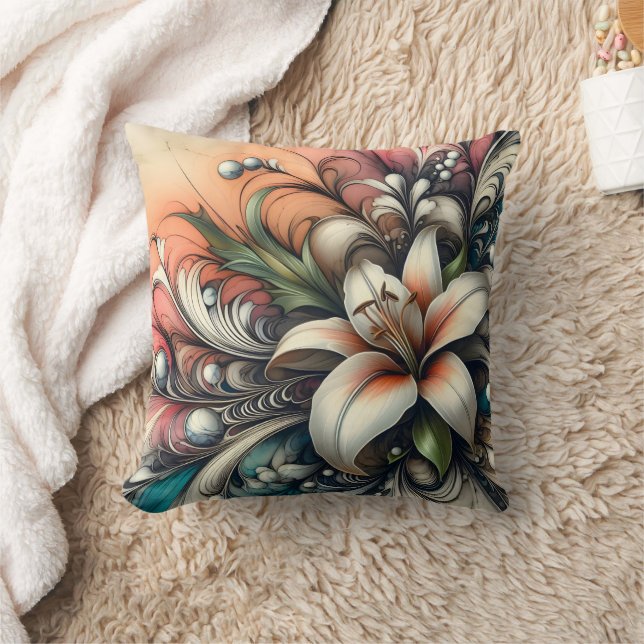 Lily Flower Design With Colourful Abstract Pattern Cushion (Blanket)
