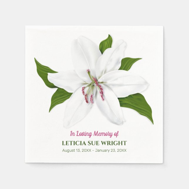 Lily Flower Funeral Memorial Napkin (Front)