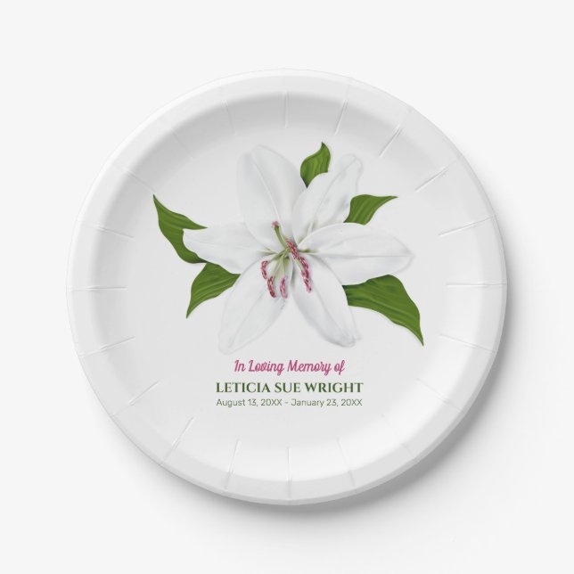 Lily Flower Funeral Memorial Paper Plate (Front)
