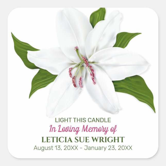 Lily Flower Funeral Memorial Square Sticker (Front)