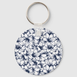 Lily Flower Ink Sketched Pattern Key Ring