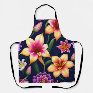 Lily Flower Painting in Vivid Colours Apron