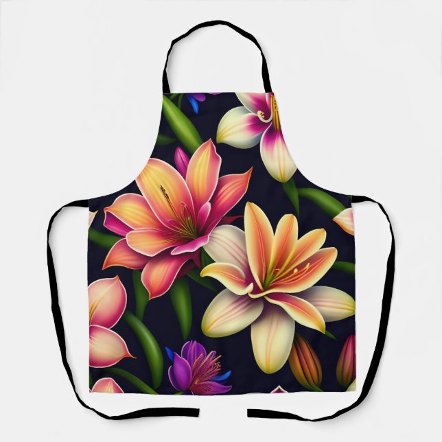 Lily Flower Painting in Vivid Colours Apron (Front)