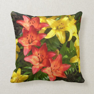 Lily Flower Red Green & Yellow Photo Designed Cushion
