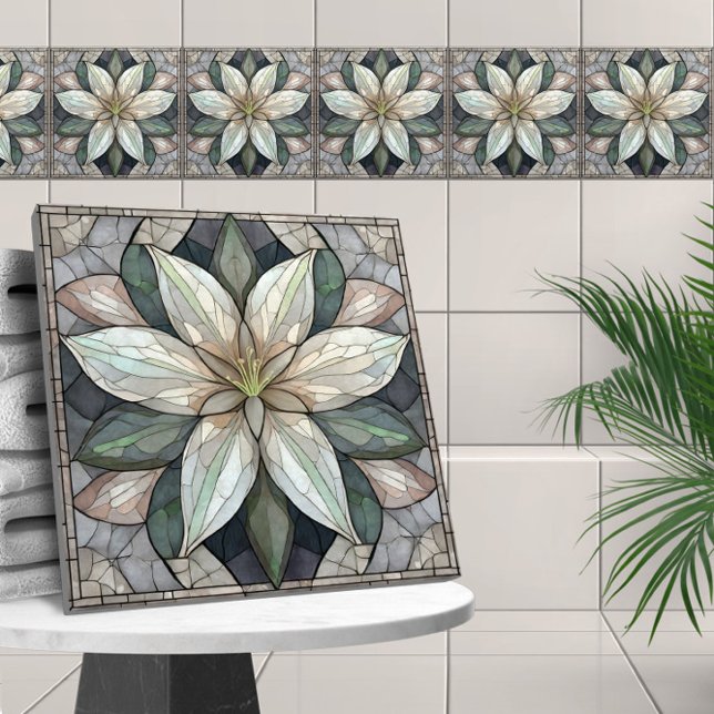 Lily flower stained glass mosaic tile (Creator Uploaded)