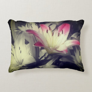 Lily Flowers Black And White Partial Colour   Decorative Cushion