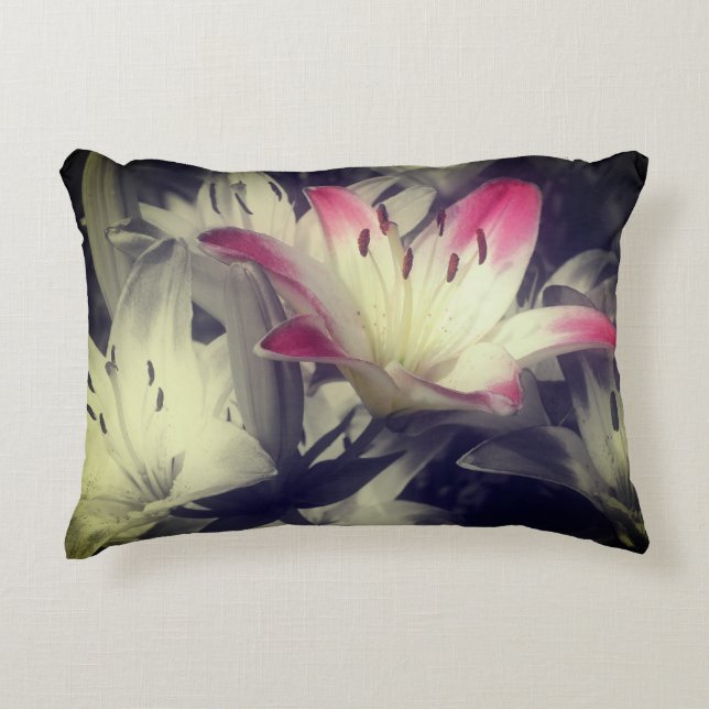 Lily Flowers Black And White Partial Colour   Decorative Cushion (Front)