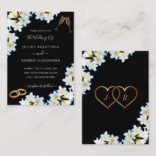 Lily Flowers Black White Modern Wedding Invitation