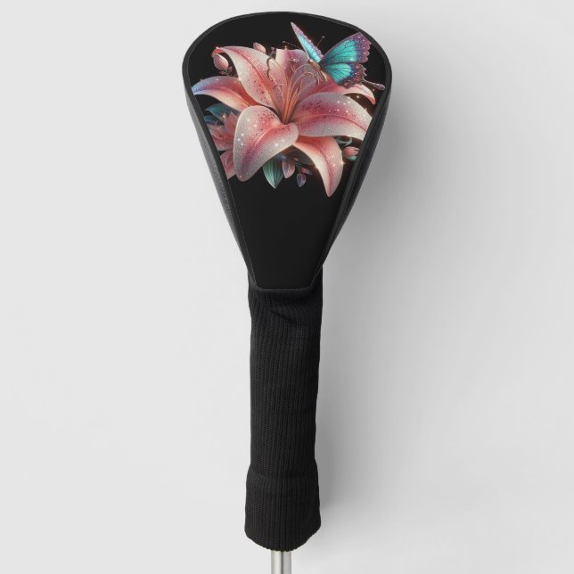Lily Flowers & Butterfly Golf Head Cover (Front)