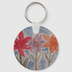 Lily Flowers Button Key Ring