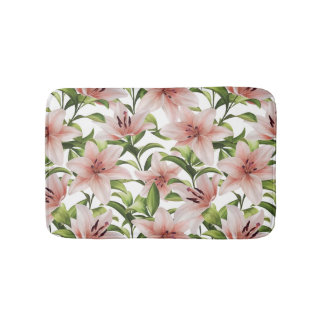 Lily flowers. Floral pattern Bath Mat