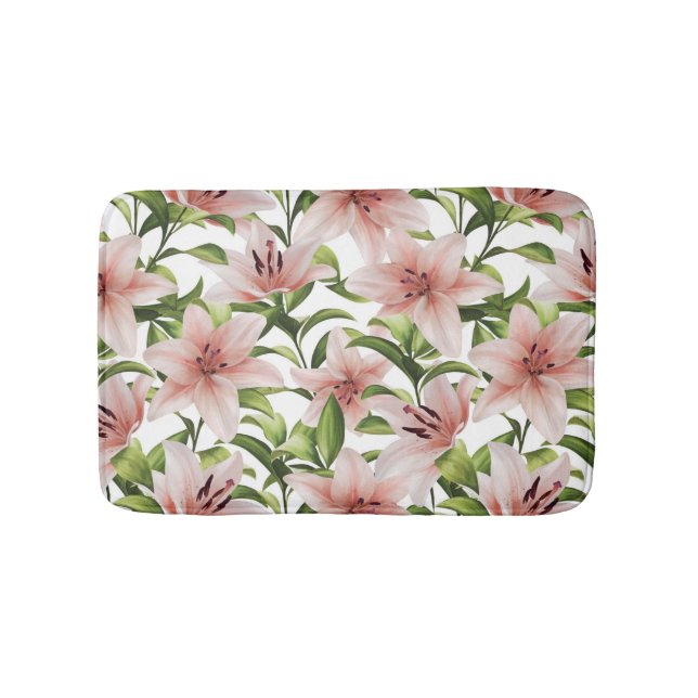 Lily flowers. Floral pattern Bath Mat (Front)