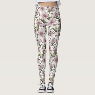 Lily flowers. Floral pattern Leggings