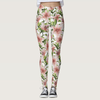 Lily flowers. Floral pattern Leggings