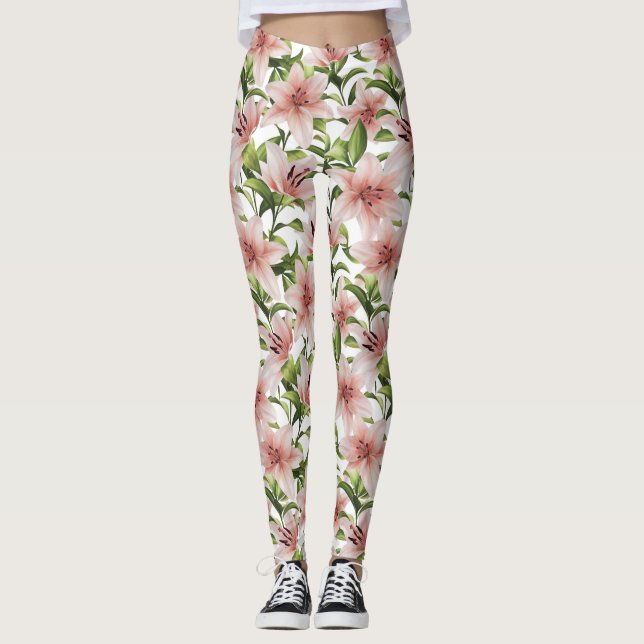 Lily flowers. Floral pattern Leggings (Front)