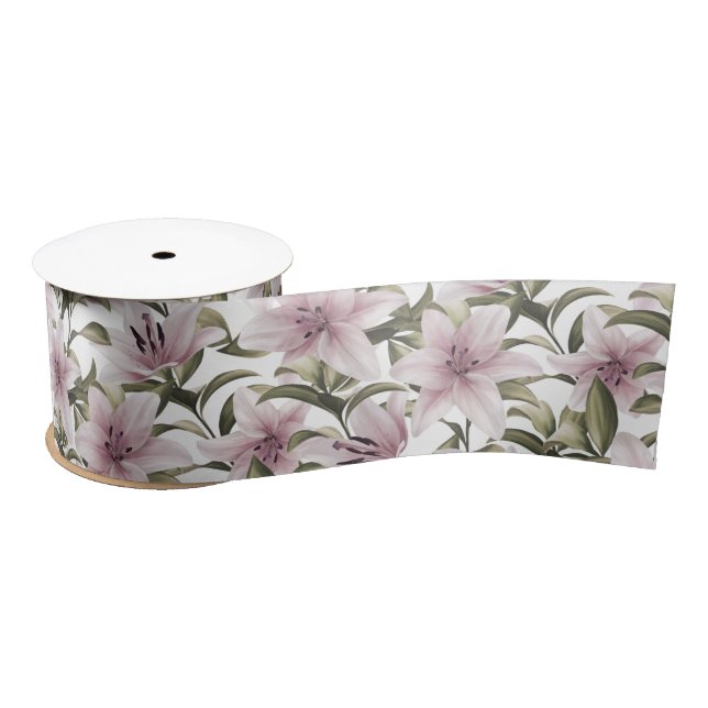 Lily flowers. Floral pattern Satin Ribbon (Spool)