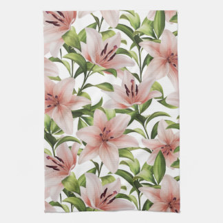 Lily flowers. Floral pattern Tea Towel