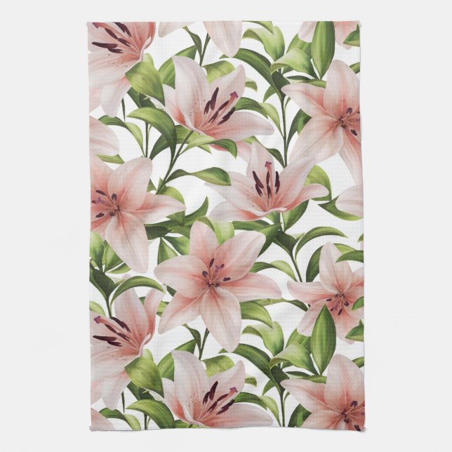 Lily flowers. Floral pattern Tea Towel (Vertical)