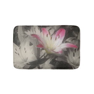 Lily Flowers In Black And White Bath Mat