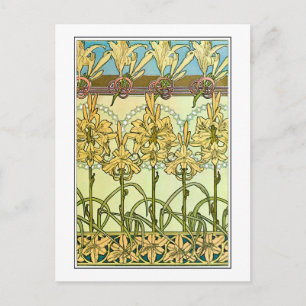 Lily Flowers of Art Nouveau Style, Mucha Postcard