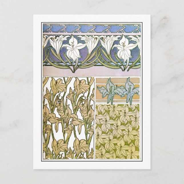Lily Flowers of Art Nouveau Style, Mucha Postcard (Front)
