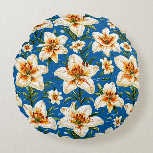 Lily flowers round cushion (Front)