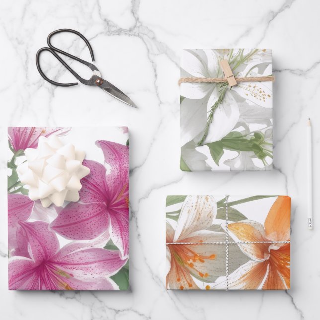 Lily Flowers Wrapping Paper Sheet (Front)