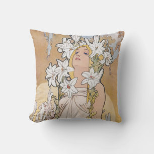 Lily (Four Flowers), Alphonse Mucha Cushion