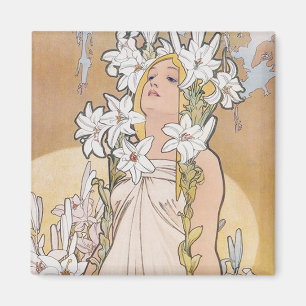 Lily (Four Flowers), Alphonse Mucha Magnet