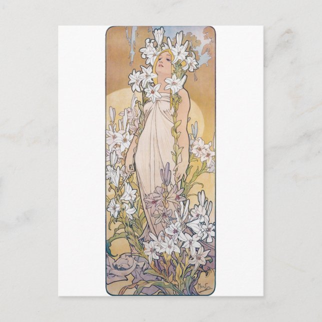 Lily (Four Flowers), Alphonse Mucha Postcard (Front)