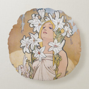 Lily (Four Flowers), Alphonse Mucha Throw Pillow