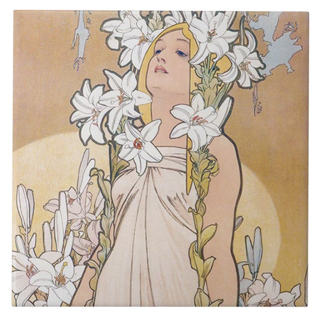 Lily (Four Flowers), Alphonse Mucha Tile (Front)