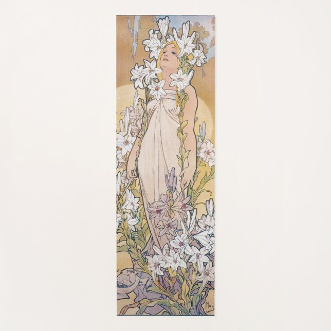 Lily (Four Flowers), Alphonse Mucha Yoga Mat (Front)