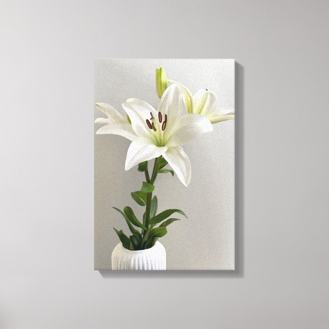 Lily Lullaby | White Simple Floral Painting Canvas Print (Front)