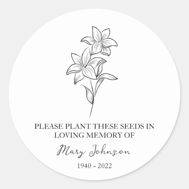 Lily Memorial Funeral Seed Packet Classic Round Sticker (Front)