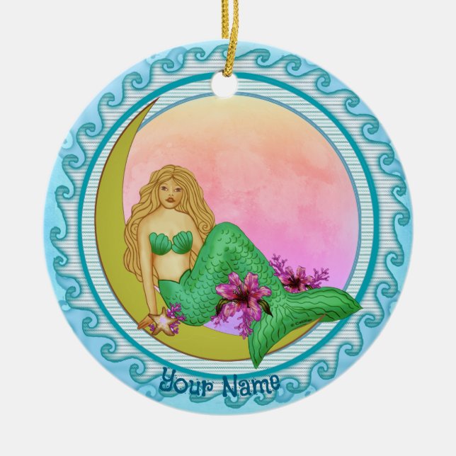 Lily Moon Mermaid  Ceramic Tree Decoration (Front)
