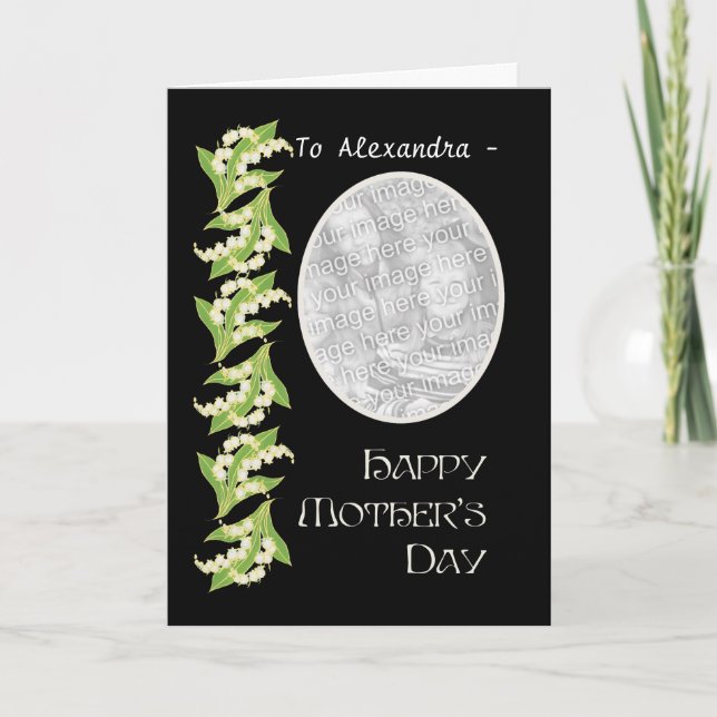 Lily Mothers Day Photo Card, Black, to Personalise Card (Front)