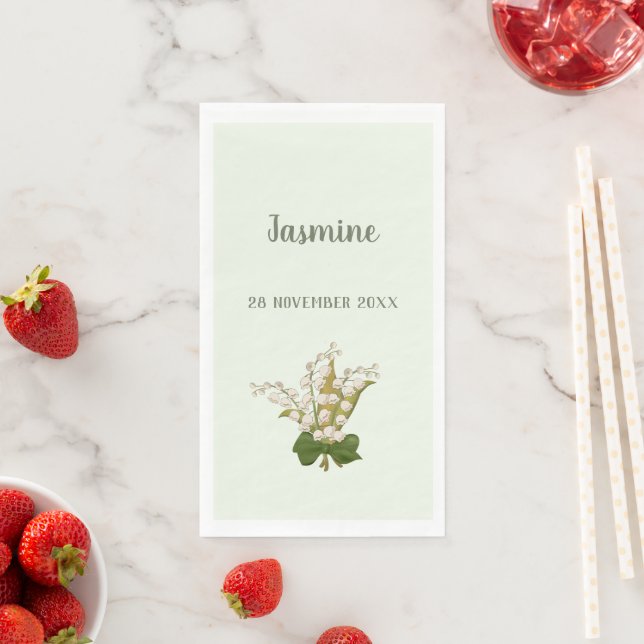 Lily of the valey personalise name and date napkin (Insitu)