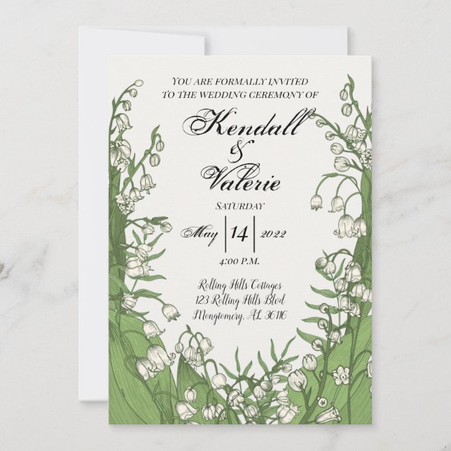 Lily of the Valley 5x7 Floral Wedding Invitation (Front)