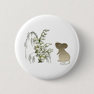 Lily of the Valley and cute mouse art 6 Cm Round Badge