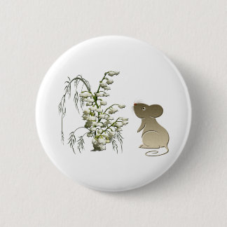 Lily of the Valley and cute mouse art 6 Cm Round Badge