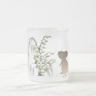 Lily of the Valley and cute mouse art Frosted Glass Coffee Mug