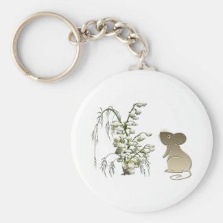 Lily of the Valley and Cute Mouse art Key Ring