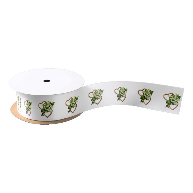 Lily of the Valley and Gold Heart Romantic Satin Ribbon (Spool)