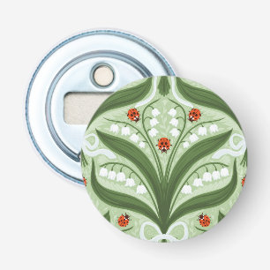 Lily of the valley and ladybugs symmetry in green, bottle opener