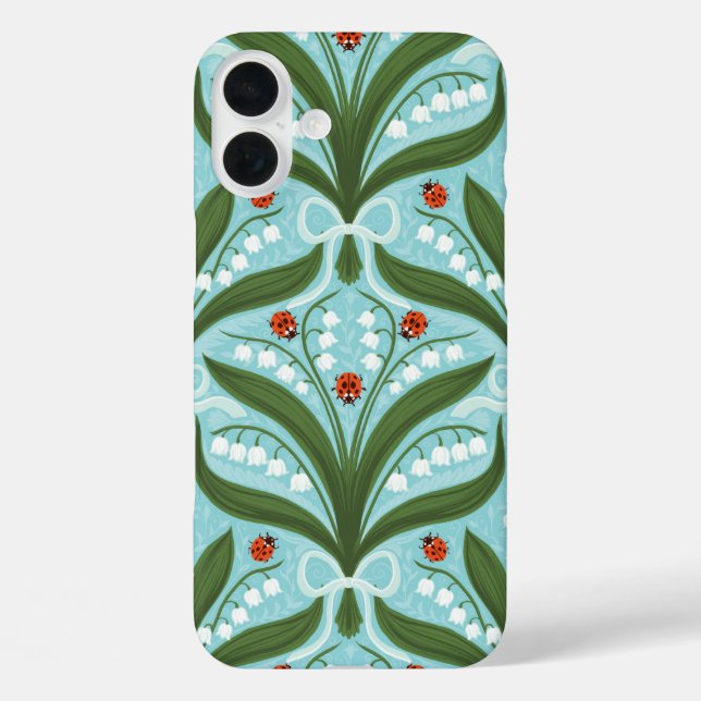 Lily of the valley and ladybugs symmetry in green, Case-Mate iPhone case (Back)