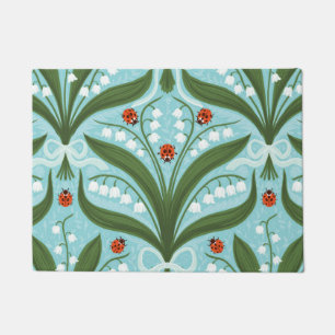 Lily of the valley and ladybugs symmetry in green, doormat