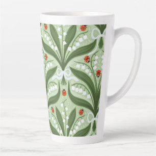 Lily of the valley and ladybugs symmetry in green, latte mug