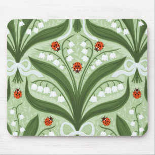 Lily of the valley and ladybugs symmetry in green, mouse mat
